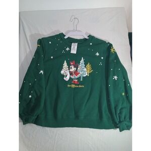 Disney Parks - Minnie Mouse - Christmas - Green Sweatshirt - Medium/large. Youth